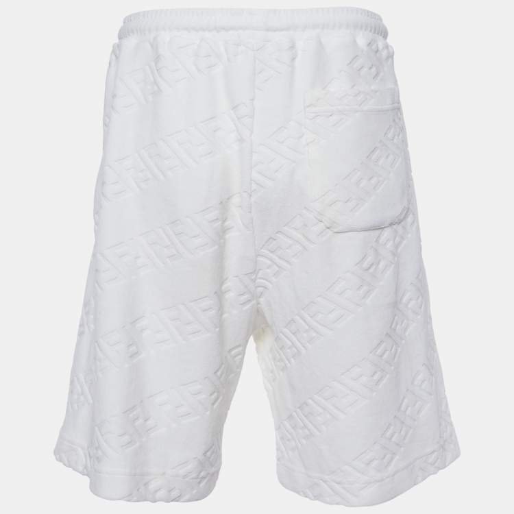 Pre Owned Fendi White FF Velour Cotton Shorts L