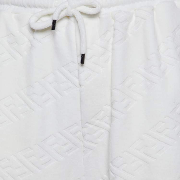 Pre Owned Fendi White FF Velour Cotton Shorts L