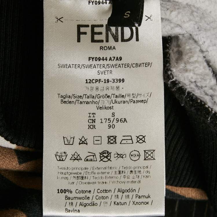Pre Owned Fendi Brown Monogram Print Cotton Crewneck Sweatshirt S