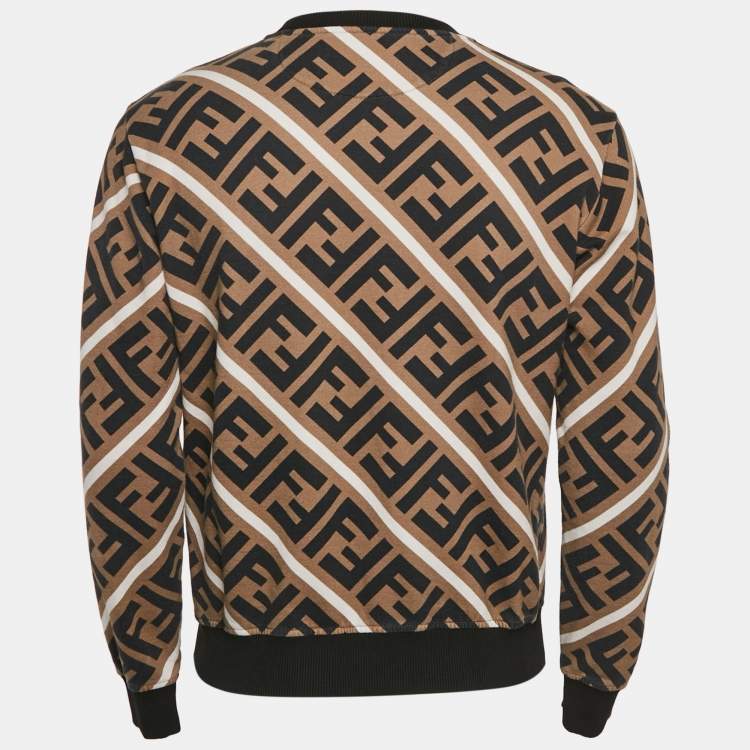 Pre Owned Fendi Brown Monogram Print Cotton Crewneck Sweatshirt S