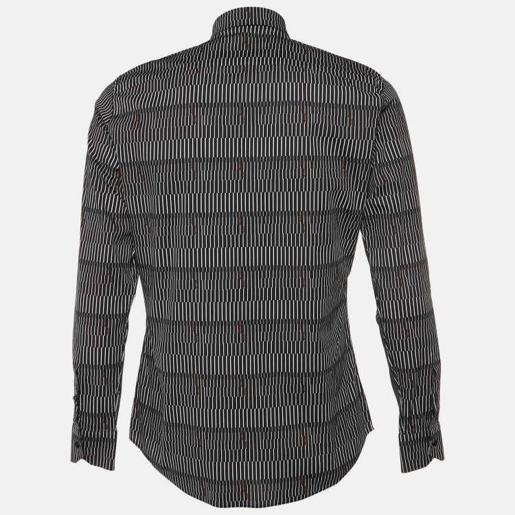 Pre Owned Fendi Black Stripe Print Cotton Long Sleeve Shirt M
