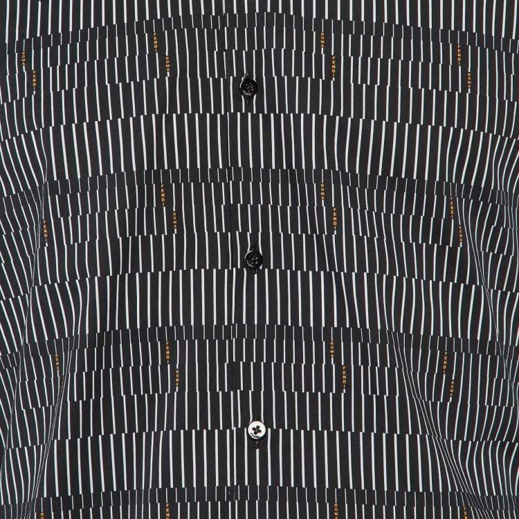 Pre Owned Fendi Black Stripe Print Cotton Long Sleeve Shirt M