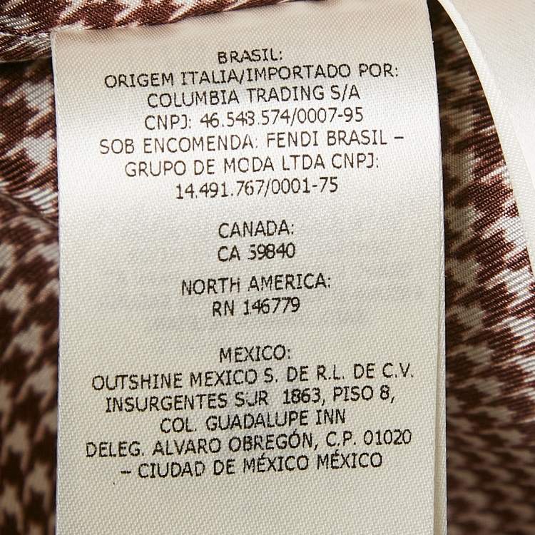 Pre Owned Fendi Brown Houndstooth Print Silk Button Front Shirt L