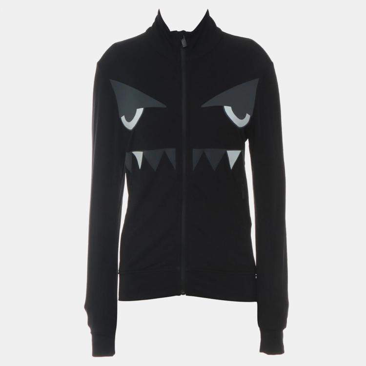 Pre Owned Fendi Black Nylon, Spandex Monster Zip-Up Jacket XXS