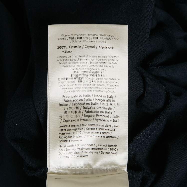 Pre Owned Fendi Navy Blue Crystal Monster Eyes Embellished Cotton T-Shirt M