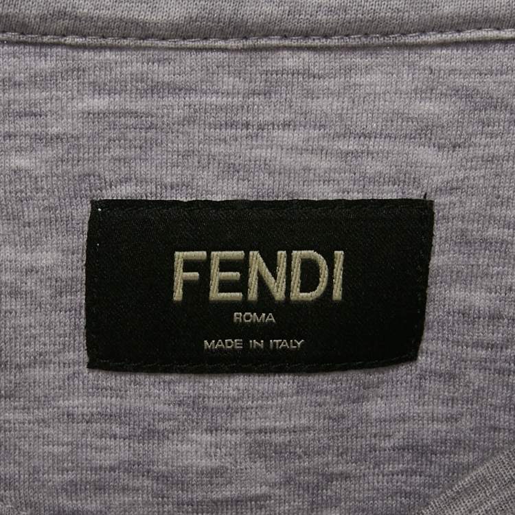 Pre Owned Fendi Grey Cotton Monster Eye Applique Detail T-Shirt M