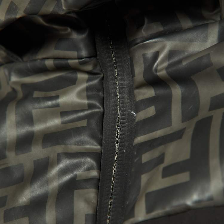 Pre Owned Fendi Black Zucca Print Synthetic Detachable Fur Hooded Down Jacket M