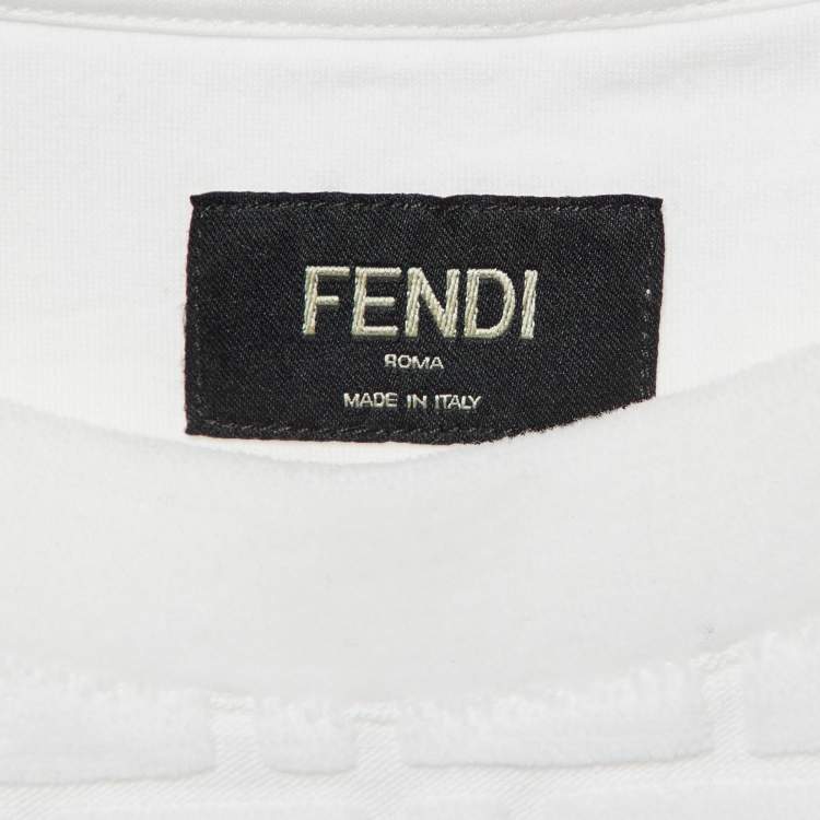 Pre Owned Fendi White Zucca Embossed Cotton Crew Neck T-Shirt L