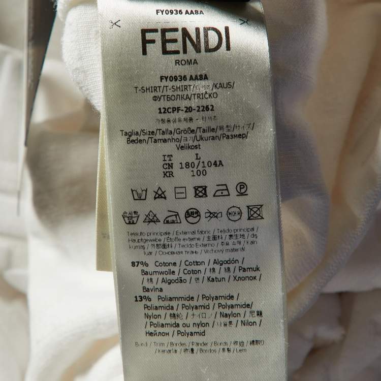 Pre Owned Fendi White Zucca Embossed Cotton Crew Neck T-Shirt L
