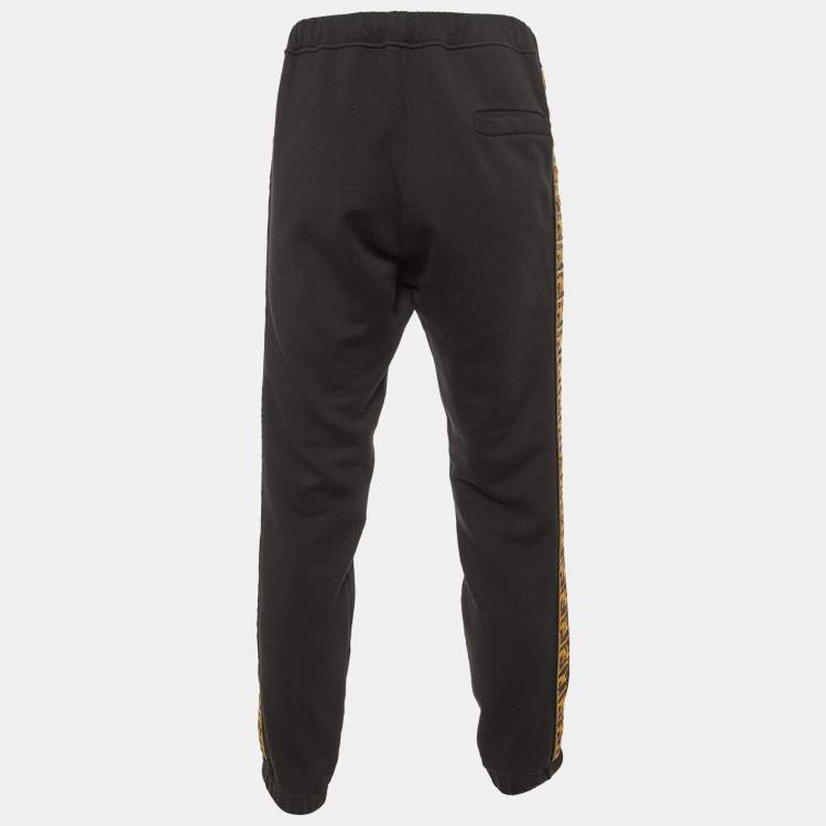 Pre Owned Fendi Black Wool Blend Knit Logo Tape Trimmed Trackpants M