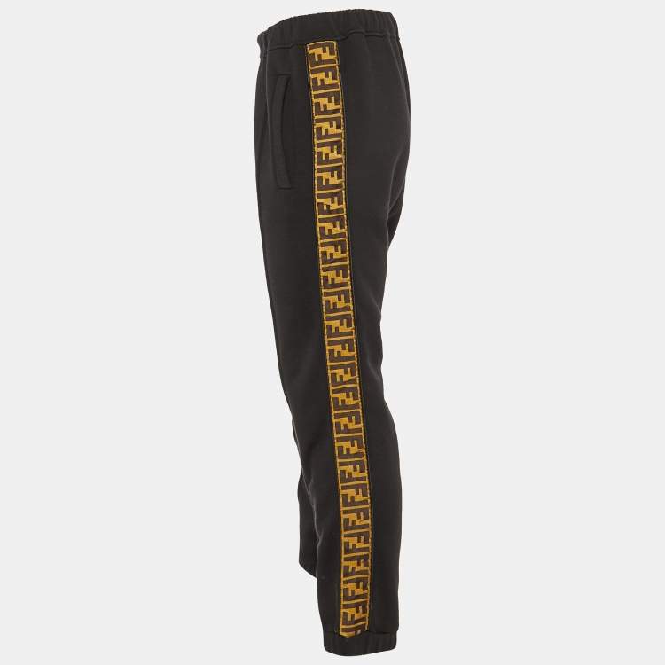 Pre Owned Fendi Black Wool Blend Knit Logo Tape Trimmed Trackpants M