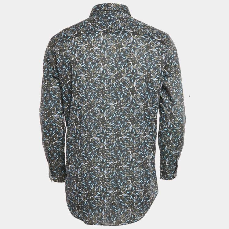 Pre Owned Fendi Navy Blue Floral Print Cotton Button Front Shirt L