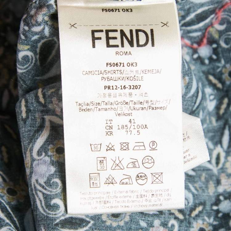 Pre Owned Fendi Navy Blue Floral Print Cotton Button Front Shirt L