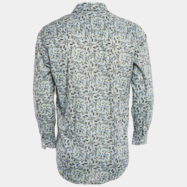 Pre Owned Fendi Blue Floral Print Cotton Button Front Shirt M