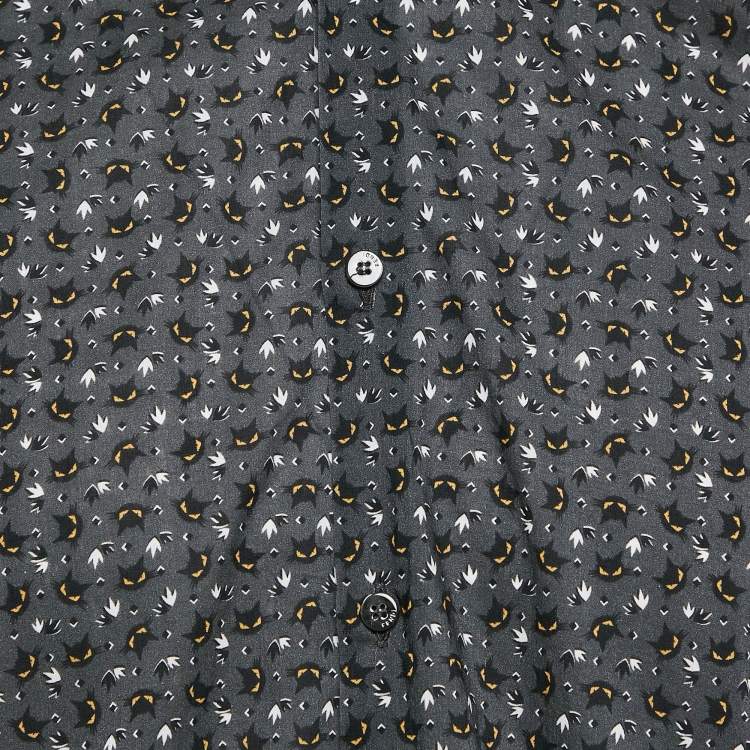 Pre Owned Fendi Charcoal Grey Cat Print Cotton Button Front Shirt L