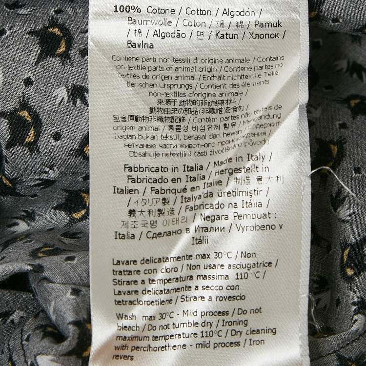 Pre Owned Fendi Charcoal Grey Cat Print Cotton Button Front Shirt L