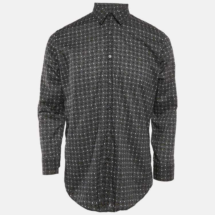 Pre Owned Fendi Charcoal Grey Cat Print Cotton Button Front Shirt L
