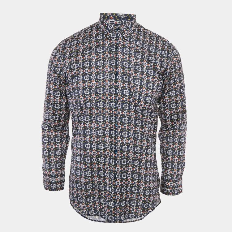 Pre Owned Fendi Blue Monster Print Cotton Long Sleeve Shirt L