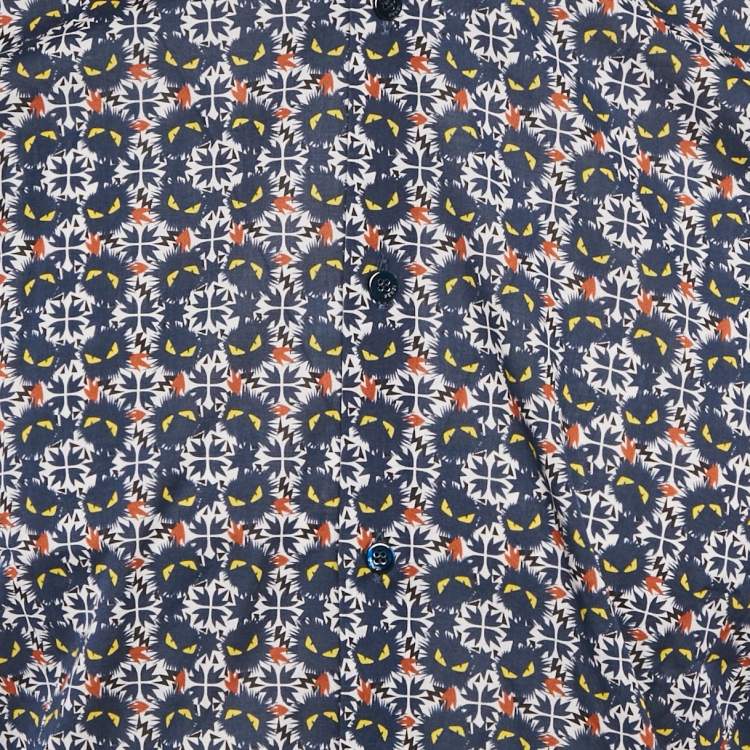 Pre Owned Fendi Blue Monster Print Cotton Long Sleeve Shirt L