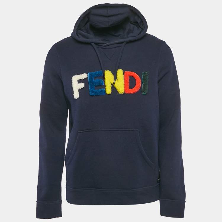 Pre Owned Fendi Navy Blue Detachable Tuft Logo Detail Hooded Sweatshirt M