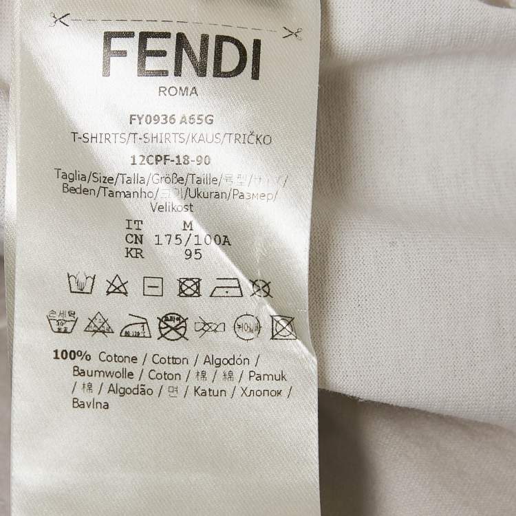 Pre Owned Fendi White Printed Cotton Round Neck T-Shirt M