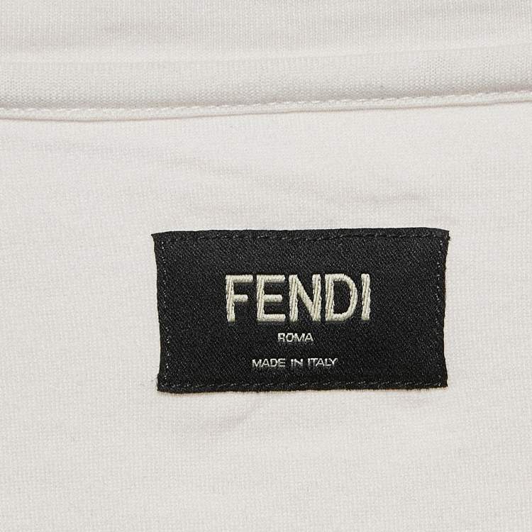 Pre Owned Fendi White Printed Cotton Round Neck T-Shirt M