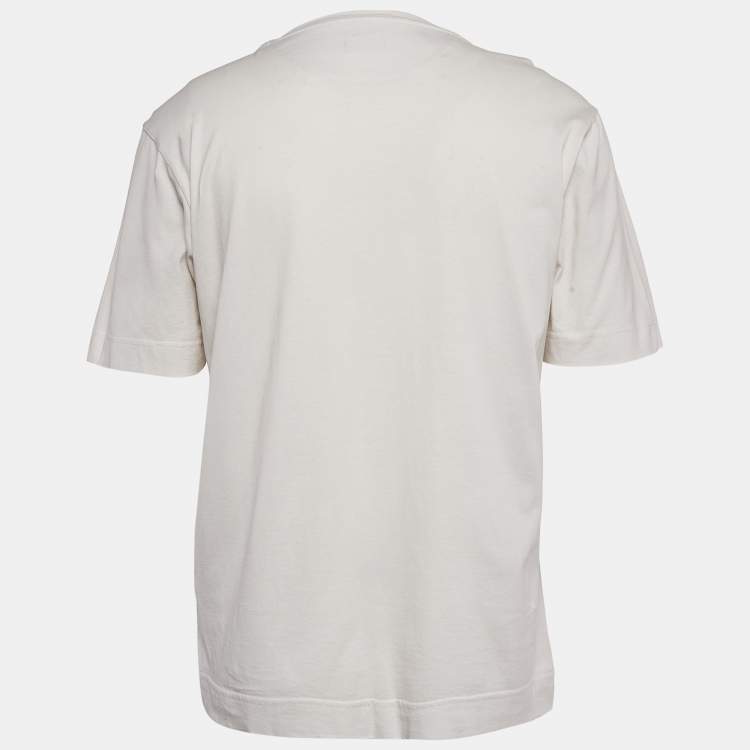 Pre Owned Fendi White Printed Cotton Round Neck T-Shirt M