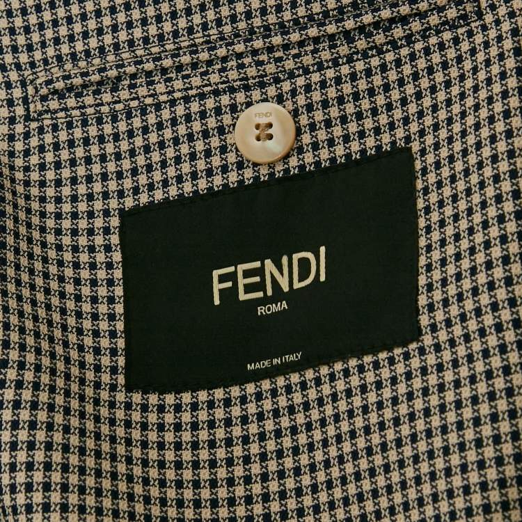 Pre Owned Fendi Blue/White Gingham Checks Crepe Peacoat M