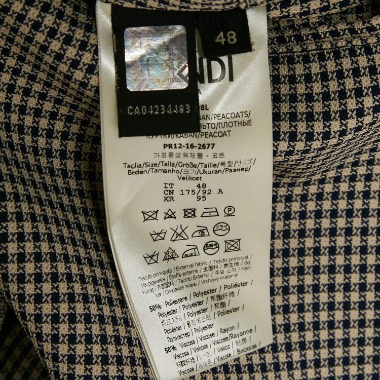 Pre Owned Fendi Blue/White Gingham Checks Crepe Peacoat M