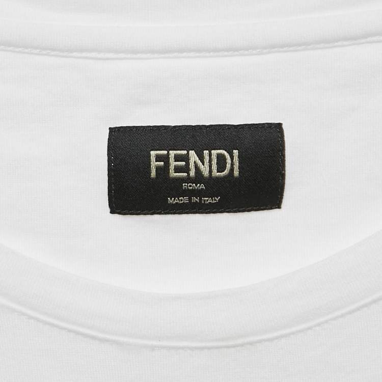 Pre Owned Fendi White FF Applique Jersey Crew Neck T-Shirt L