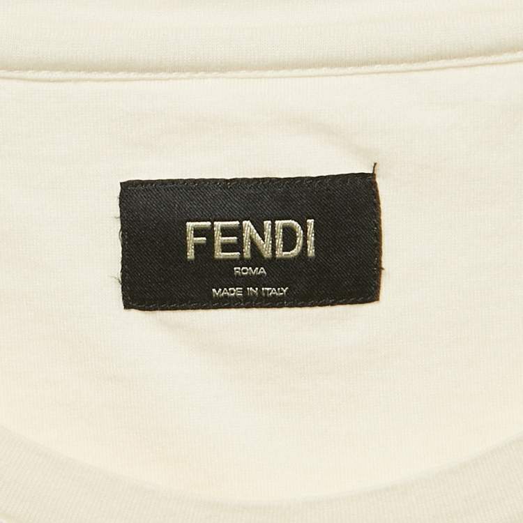 Pre Owned Fendi Cream Mesh Pocket Detail Jersey T-Shirt L