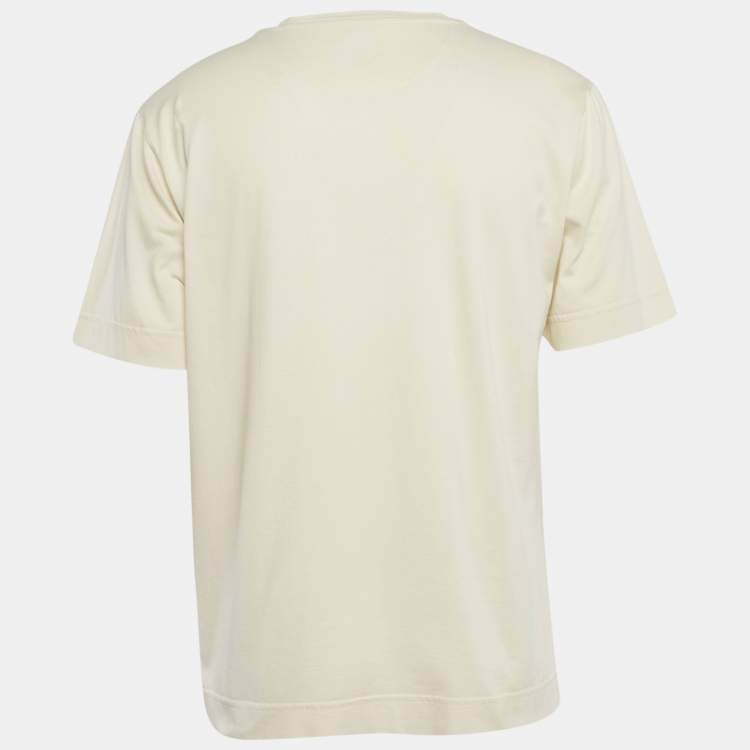 Pre Owned Fendi Cream Mesh Pocket Detail Jersey T-Shirt L