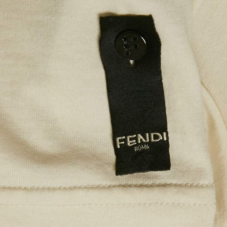 Pre Owned Fendi Cream Mesh Pocket Detail Jersey T-Shirt L