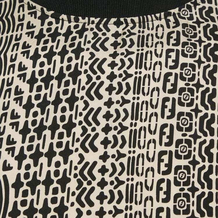مملوكة مسبقًا Fendi Black Printed Silk Crew Neck T-Shirt M