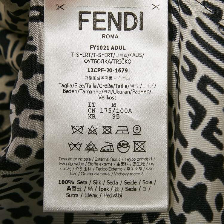 مملوكة مسبقًا Fendi Black Printed Silk Crew Neck T-Shirt M