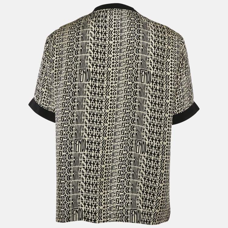 مملوكة مسبقًا Fendi Black Printed Silk Crew Neck T-Shirt M