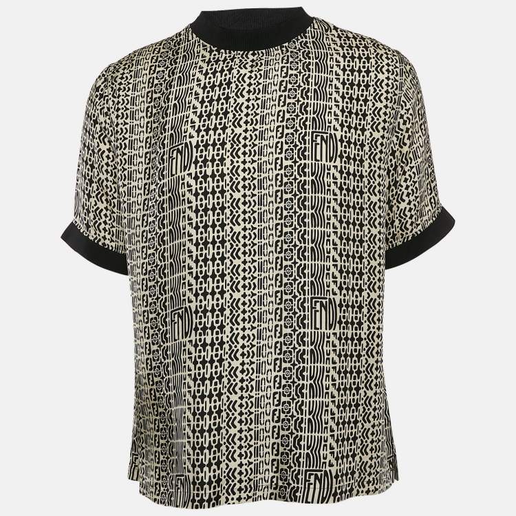 مملوكة مسبقًا Fendi Black Printed Silk Crew Neck T-Shirt M