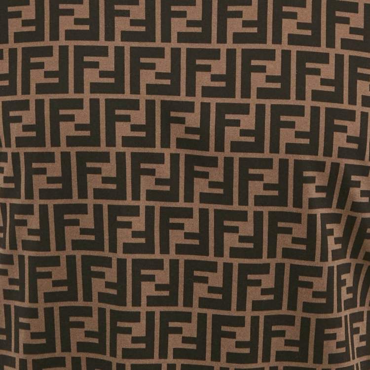 Pre Owned Fendi Brown FF Logo Print Cotton Crewneck T-Shirt M