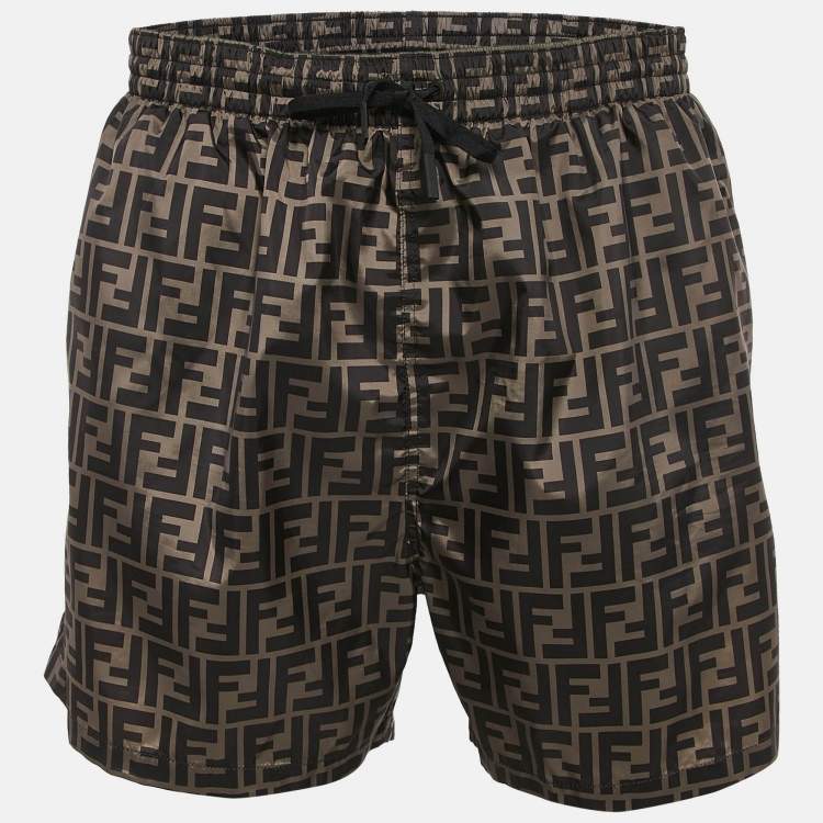Pre Owned Fendi Brown Zucca Print Synthetic Swim Shorts XXXL