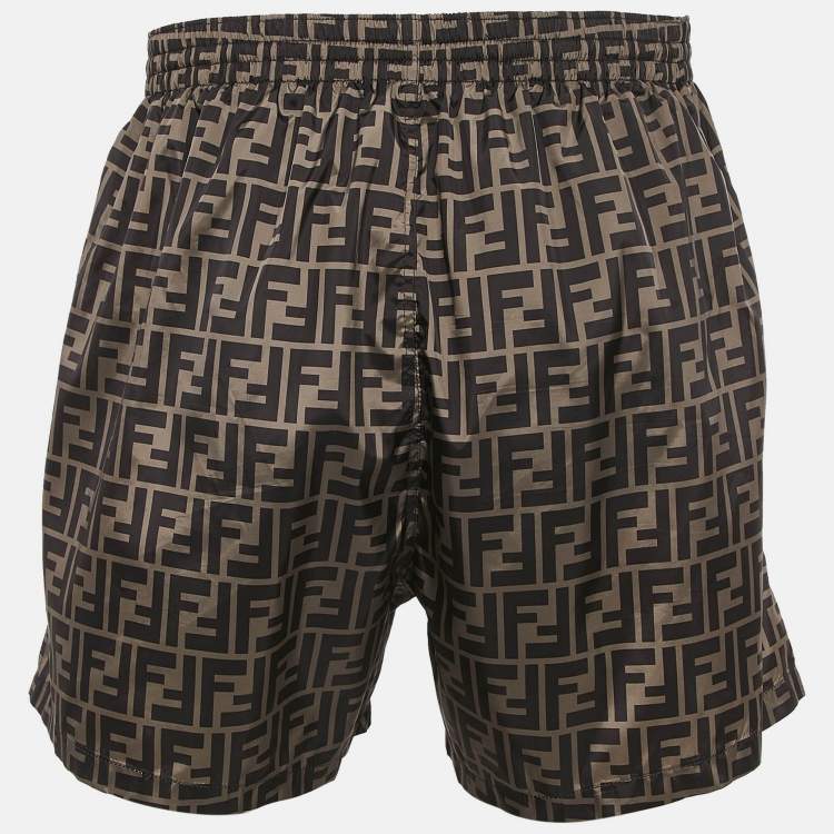 Pre Owned Fendi Brown Zucca Print Synthetic Swim Shorts XXXL