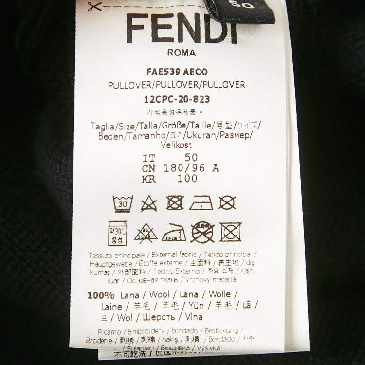 Pre Owned Fendi Black Wool Knit Mock Neck Pullover L