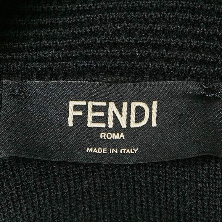Pre Owned Fendi Black Wool Knit Mock Neck Pullover L