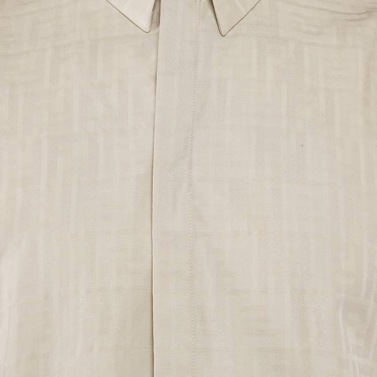 Pre Owned Fendi Beige Zucca Jacquard Button Front Shirt XL
