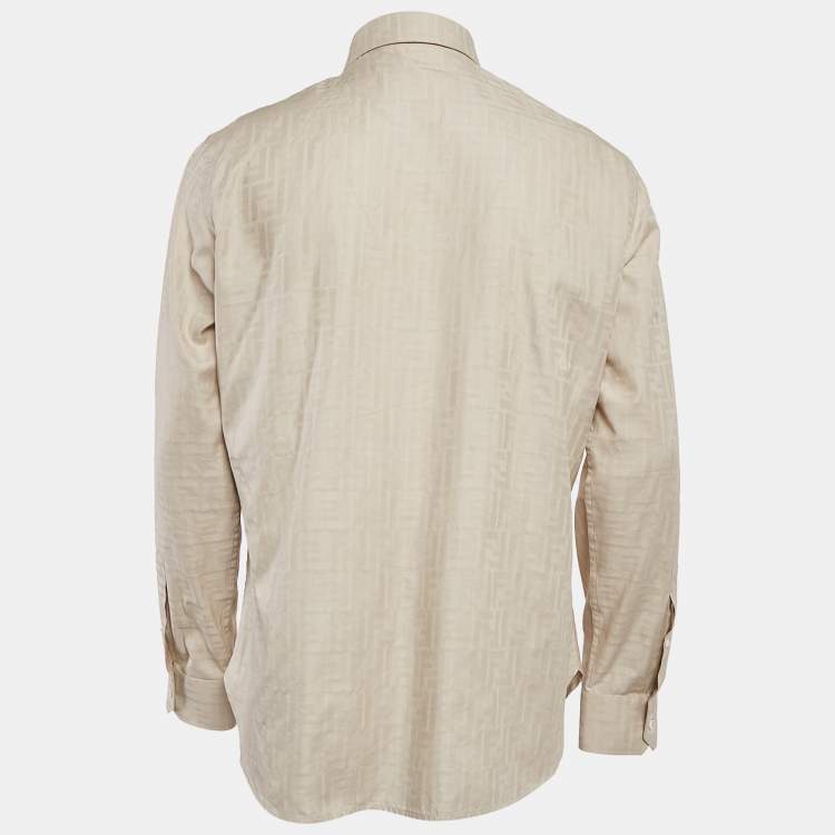 Pre Owned Fendi Beige Zucca Jacquard Button Front Shirt XL