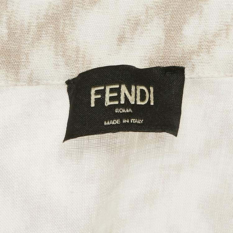 Pre Owned Fendi White Print Linen Shirt and Shorts Set S/M