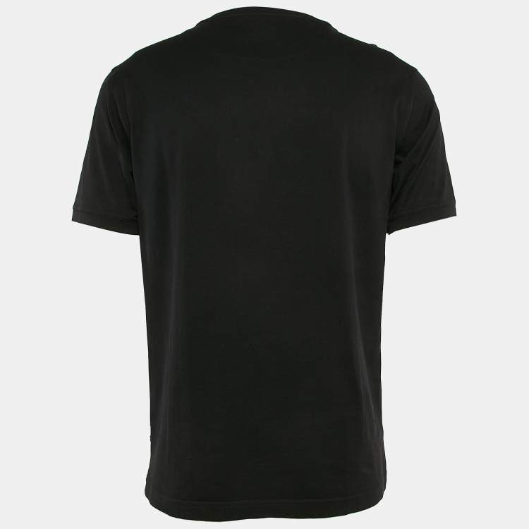 Pre Owned Fendi Black Cotton and Organza Logo Laser-Cut Detail T-Shirt XL