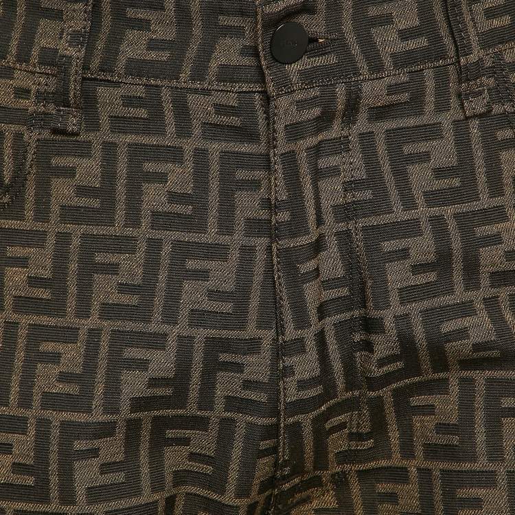 Pre Owned Fendi Brown Zucca Jacquard Jeans L Waist 34"