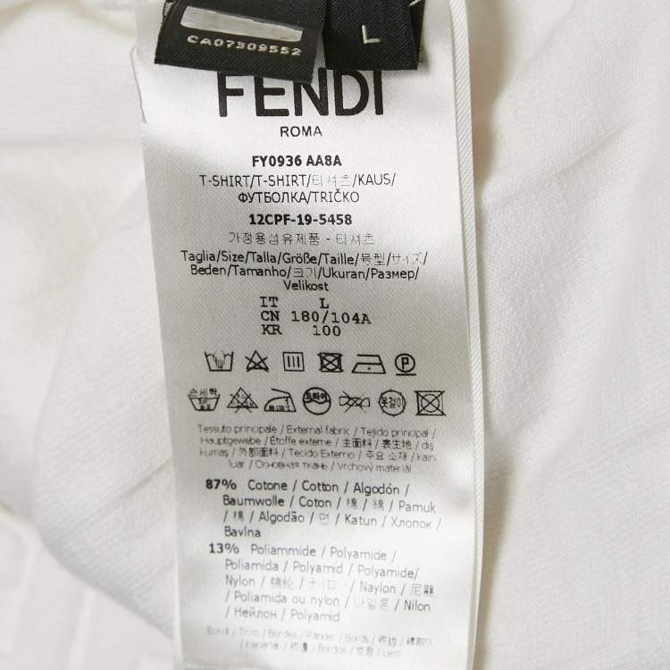 Pre Owned Fendi White Zucca Flocked Cotton Crewneck T-Shirt L