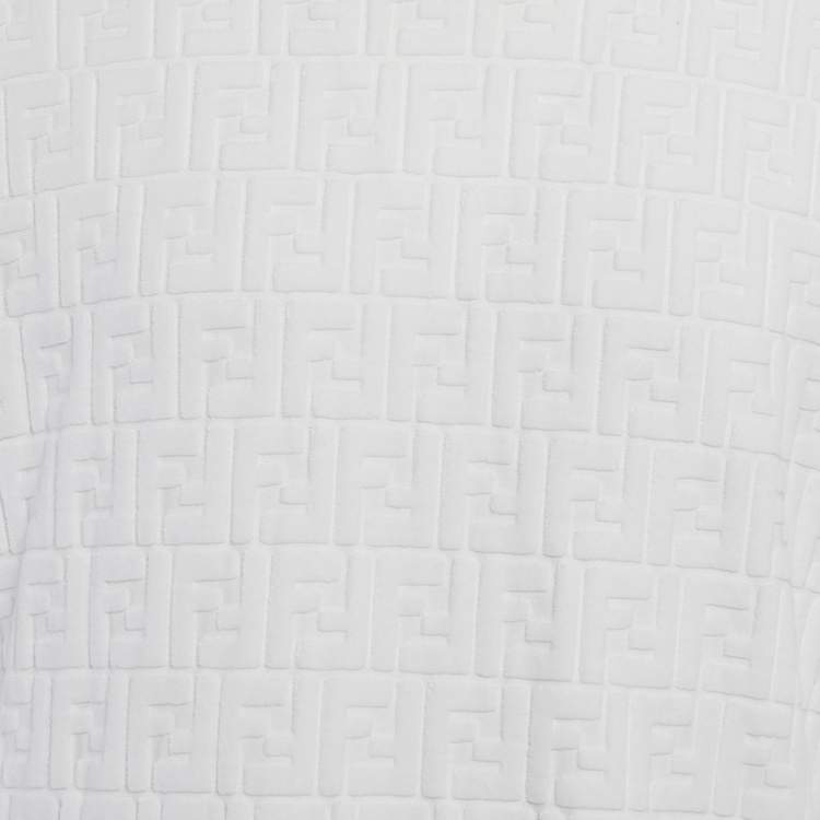 Pre Owned Fendi White Zucca Flocked Cotton Crewneck T-Shirt L