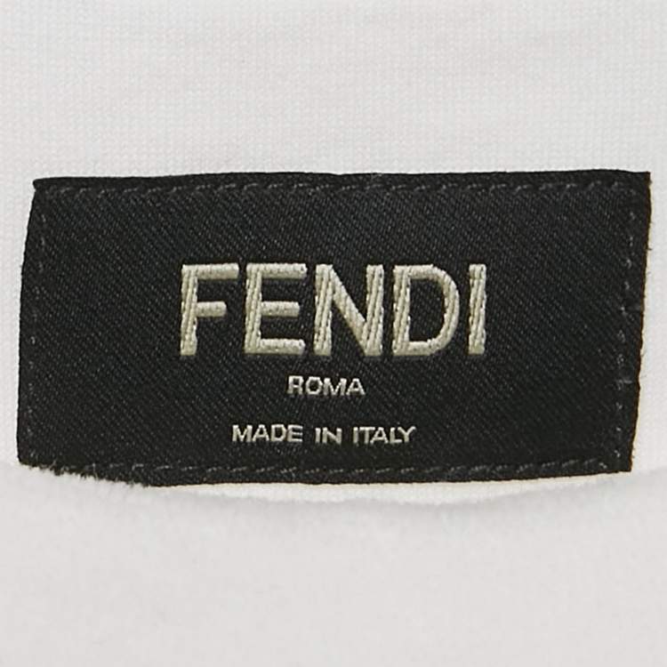 Pre Owned Fendi White Zucca Flocked Cotton Crewneck T-Shirt L